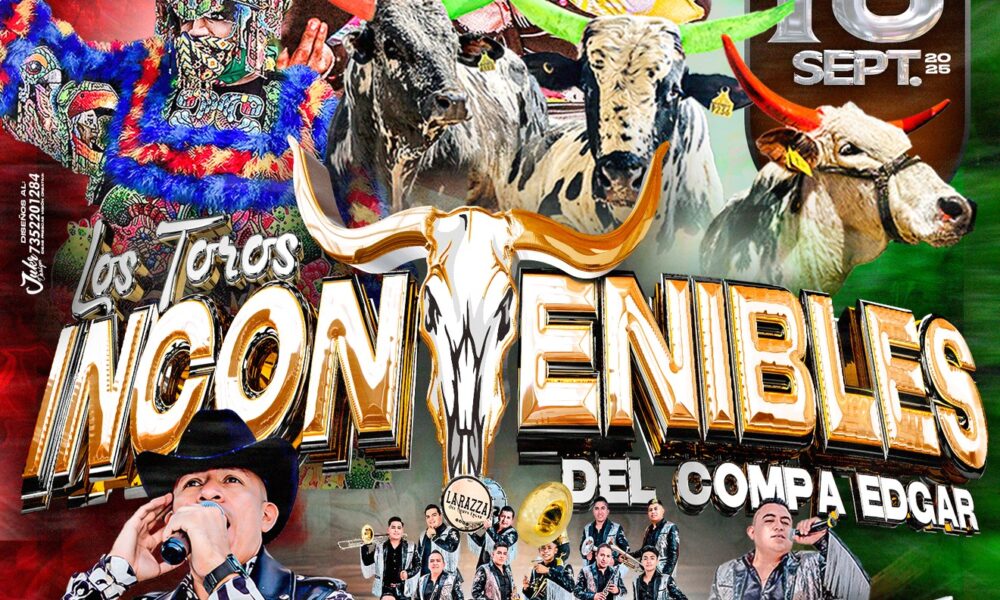 Cartel promocional de las Fiestas Patrias en Tochimilco, Puebla, que anuncia el jaripeo con “Los Toros Incontenibles del Compa Edgar” y la presentación musical de “La Razza del Compa Edgar”, programado para el 16 de septiembre de 2025.