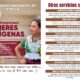 Cartel oficial del Ayuntamiento de Huaquechula 2024–2027 que invita a la Jornada Integral para Mujeres Indígenas, con fecha 11 de septiembre a las 9:00 horas en la explanada municipal. Incluye información sobre trámites, servicios de salud, alfabetización, prevención y asesoría de diversas dependencias estatales y federales.