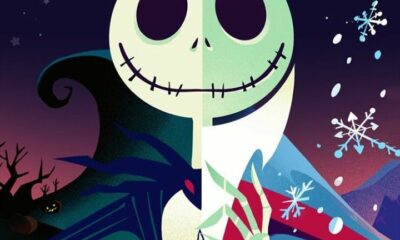 Ilustración de Jack Skellington dividido en dos mitades: una con estética de Halloween y otra con atuendo de Santa Claus, representando la unión de octubre y diciembre.