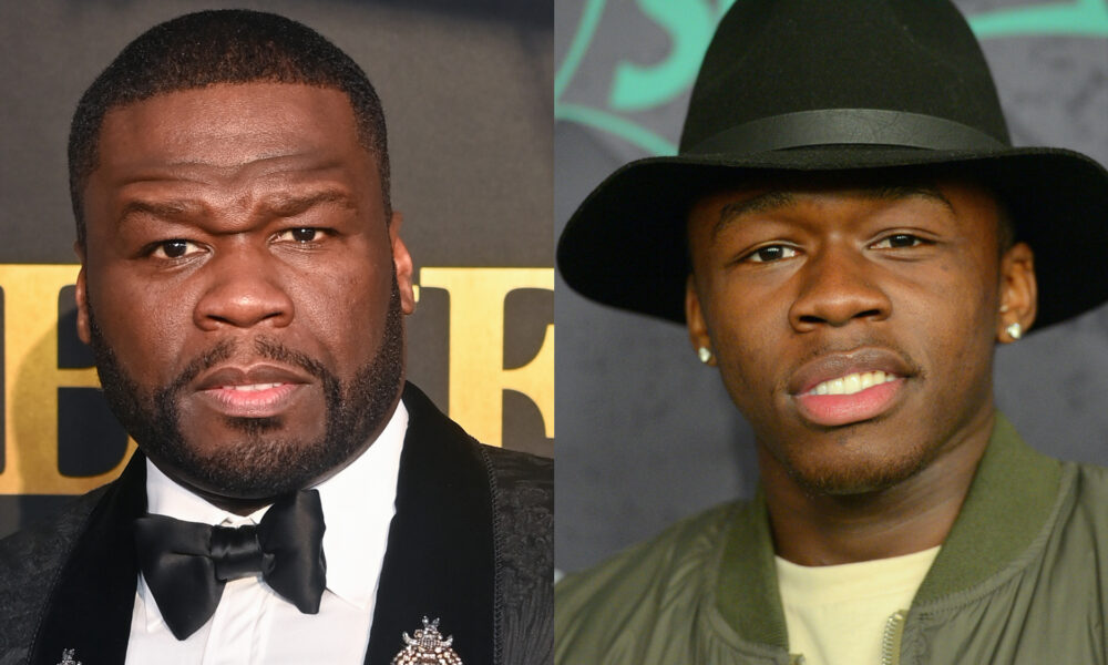 Retrato del artista estadounidense 50 Cent junto a su hijo Marquise Jackson, reflejando la tensión mediática y familiar que ha marcado su relación por temas de manutención económica y responsabilidad personal.