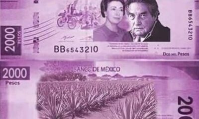 Diseño del billete mexicano de $2,000 pesos con los retratos de Rosario Castellanos y Octavio Paz, emitido por el Banco de México.