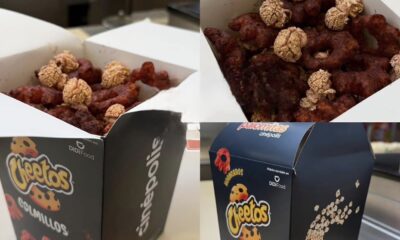 Palomitas Cheetos Colmillo de Cinépolis en edición especial, presentadas en caja negra con diseño temático de Halloween, combinando palomitas y botanas horneadas con sabor intenso.