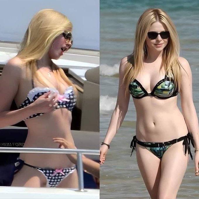 Avril Lavigne disfrutando del mar y tomando el sol, luciendo un bikini y gafas oscuras, mostrando su estilo actual a los 41 años.