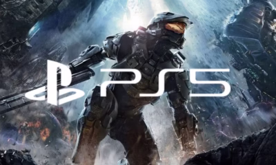 Arte promocional de Halo con el Jefe Maestro y el logo de PS5.