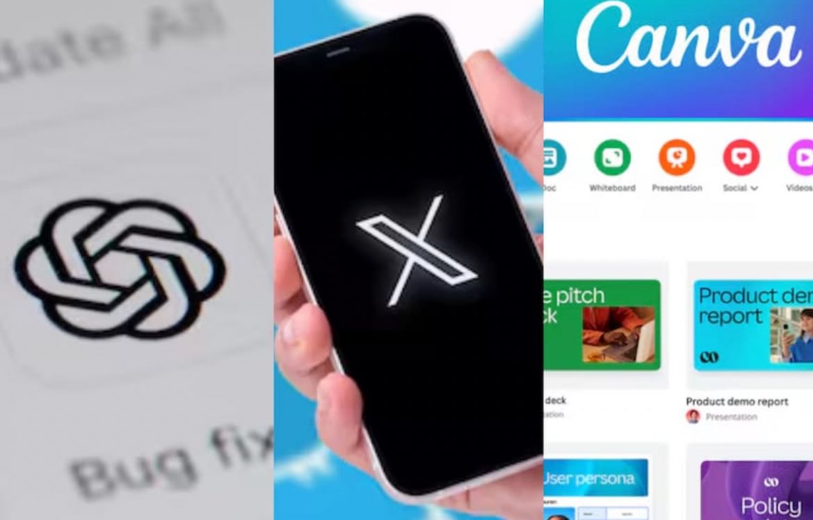 Montaje visual de logos de ChatGPT, X (Twitter) y Canva, plataformas afectadas por la caída masiva provocada por el fallo global de Cloudflare.