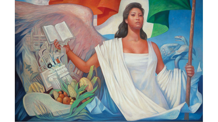 Representación artística de una figura femenina simbolizando a la nación mexicana.