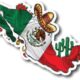 Ilustración artística del mapa de México con símbolos culturales.