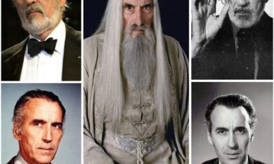 Retratos del actor Christopher Lee a distintas edades, incluido su personaje Saruman en El Señor de los Anillos.