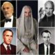 Retratos del actor Christopher Lee a distintas edades, incluido su personaje Saruman en El Señor de los Anillos.