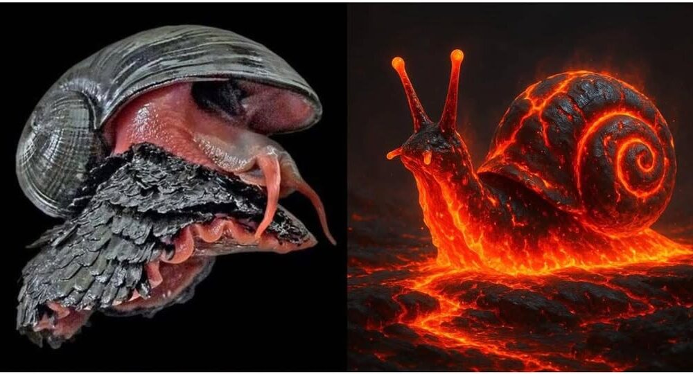 Caracol volcánico con concha de hierro viviendo cerca de respiraderos hidrotermales.