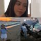 Collage que muestra a una joven mujer en fotografías personales junto con la imagen de un automóvil severamente dañado tras un choque.