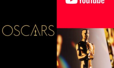 Estatuilla del Oscar junto al logotipo de YouTube, símbolo del cambio digital en los premios de la Academia.