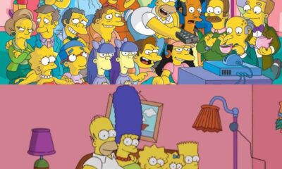 La familia Simpson sentada frente al televisor, símbolo de la crítica a la cultura mediática.
