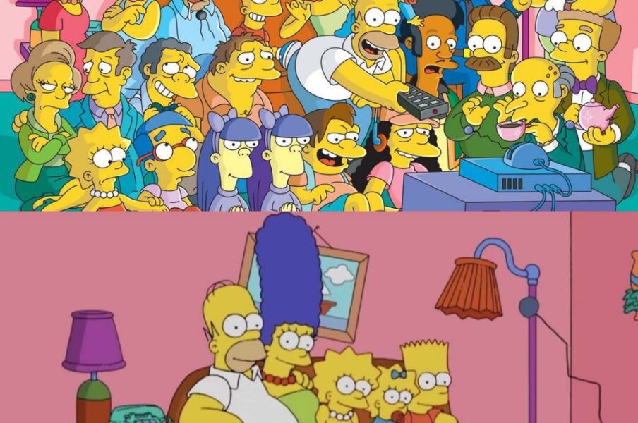 La familia Simpson sentada frente al televisor, símbolo de la crítica a la cultura mediática.