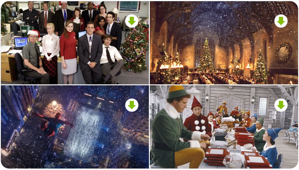 Cuatro escenas navideñas de películas y series populares asociadas con celebración de Nochebuena.