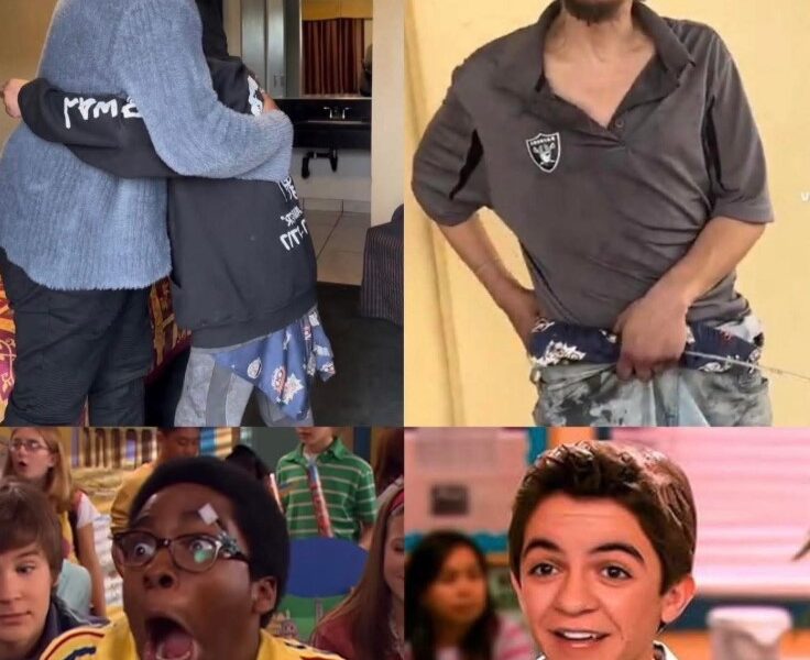 Collage con imágenes: un hombre abrazando a otro, un hombre en situación de calle con ropa sucia, y reacciones sorprendidas de personajes de TV.