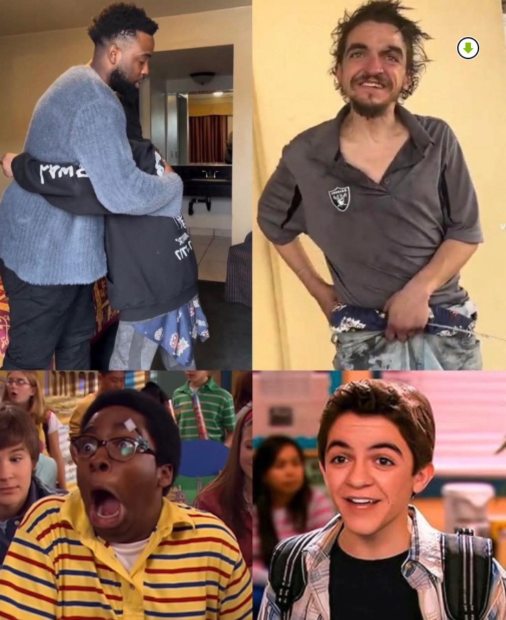 Collage con imágenes: un hombre abrazando a otro, un hombre en situación de calle con ropa sucia, y reacciones sorprendidas de personajes de TV.