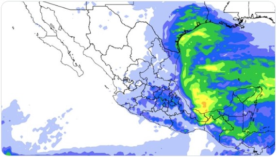 Mapa meteorológico de México mostrando la intensidad del Frente Frío 25 con zonas de lluvia y frío.