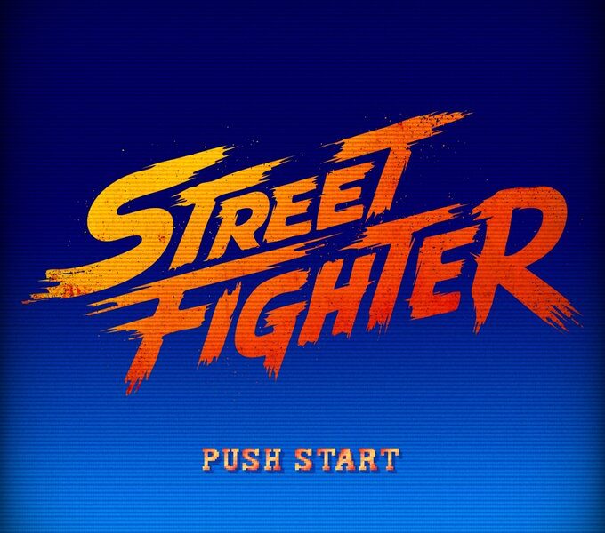 Logo clásico de Street Fighter con estilo retro, asociado al tráiler de la nueva película.