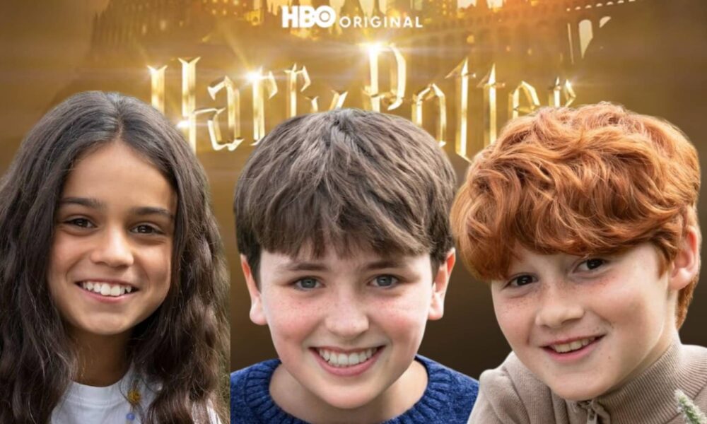 Tres menores caracterizados como protagonistas de la nueva serie de Harry Potter, anunciada para estrenarse en 2027.