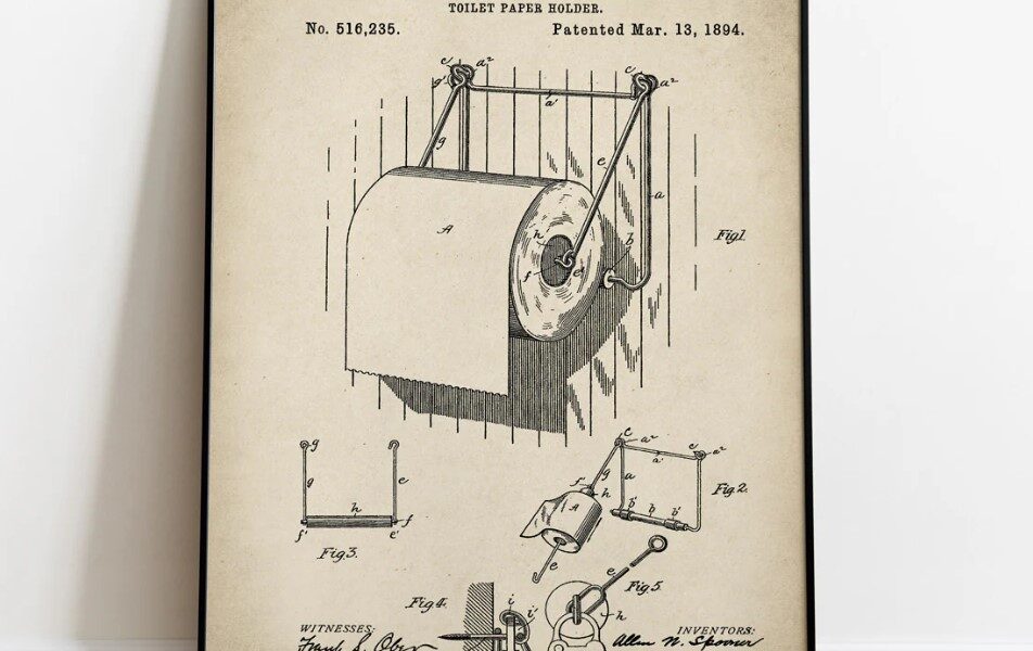 “Diagrama original de 1891 mostrando la orientación correcta del papel higiénico sobre el porta rollos.”