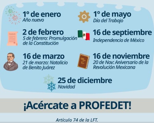 Infografía con los días de descanso obligatorio en México para 2026