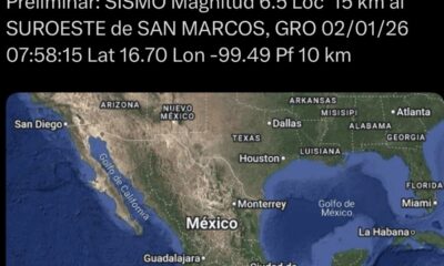 Mapa del epicentro del sismo de magnitud 6.5 registrado en San Marcos, Guerrero.