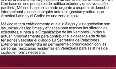 Comunicado oficial del Gobierno de México condenando acciones militares en Venezuela.