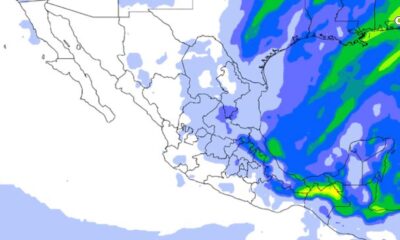 Mapa meteorológico del Frente Frío 27 afectando gran parte de México con heladas y lluvias invernales.