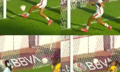 Secuencia del autogol en el partido Tigres Femenil vs Necaxa Femenil tras rebote en el poste.