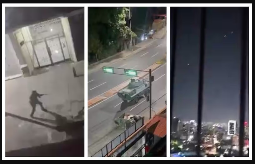 Videos muestran presuntos tiroteos y presencia militar en Caracas durante la noche.