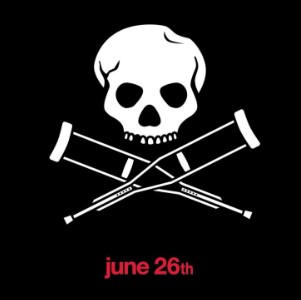 Logotipo con una calavera y muletas cruzadas anunciando Jackass 5 con fecha de estreno “June 26th”.