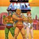 “Arte promocional clásico de He-Man y los Amos del Universo con los personajes principales del equipo héroe.”