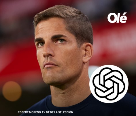 “Fotografía del entrenador español Robert Moreno con el logo de ChatGPT, relacionada con su despido por usar inteligencia artificial para decisiones deportivas.”