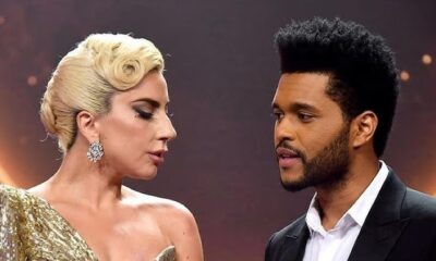 Lady Gaga y The Weeknd durante evento público, posible colaboración para el Mundial 2026.