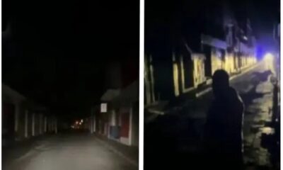 Calles de Atlixco sin alumbrado público tras la explosión de un transformador eléctrico durante la noche.