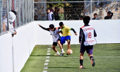 Niñas y niños participan en partido del Torneo de Fútbol por la Amistad organizado por el Ayuntamiento de Huaquechula en la Cabecera Municipal.