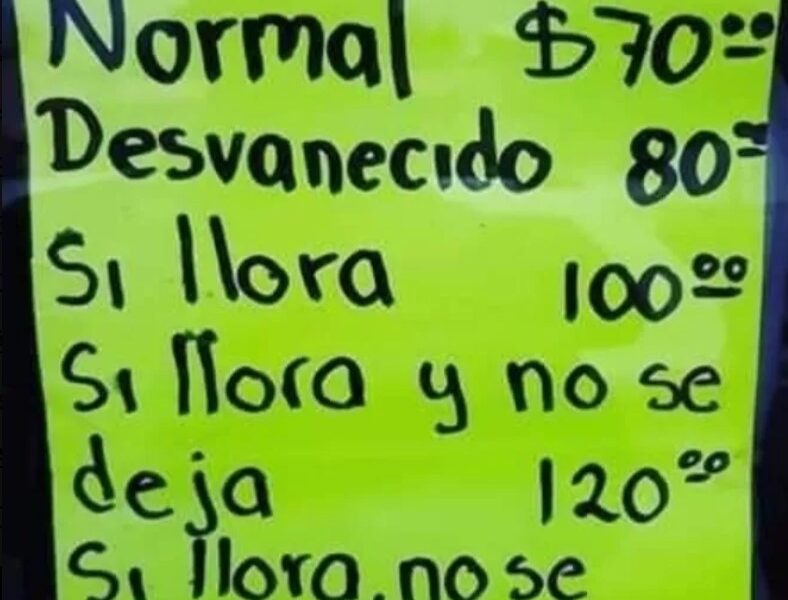 Cartel de estética con lista de precios de corte infantil que aumentan según el comportamiento del menor.