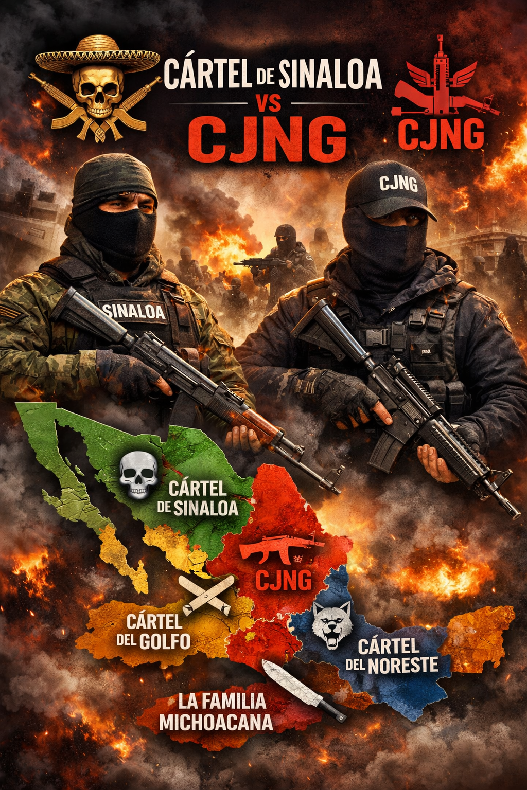 Mapa ilustrativo del territorio mexicano que muestra la presencia del Cártel de Sinaloa, CJNG y otros grupos criminales según reportes de la DEA.