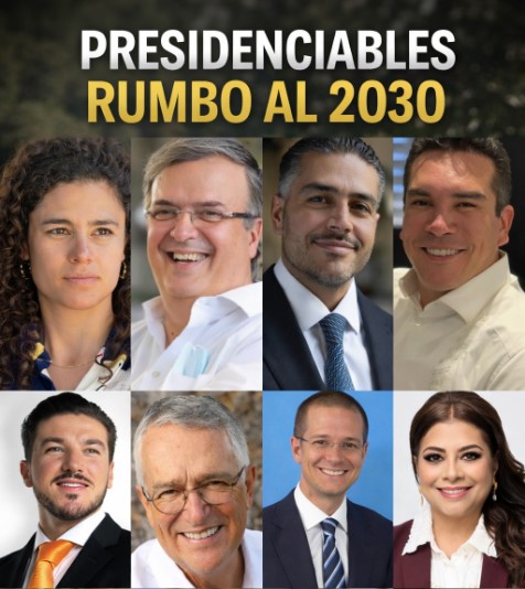 Imagen con ocho figuras políticas mexicanas identificadas como posibles aspirantes presidenciales rumbo a 2030.