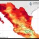 Mapa de México que muestra temperaturas máximas durante una onda de calor, con regiones que alcanzan hasta 45 grados Celsius según CONAGUA.