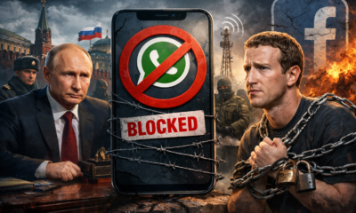 Ilustración conceptual de bloqueo de WhatsApp y redes sociales en un contexto de tensión geopolítica.