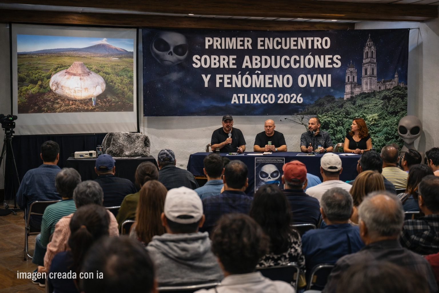 Conferencia sobre fenómeno OVNI y abducciones en Atlixco con panel de especialistas y público