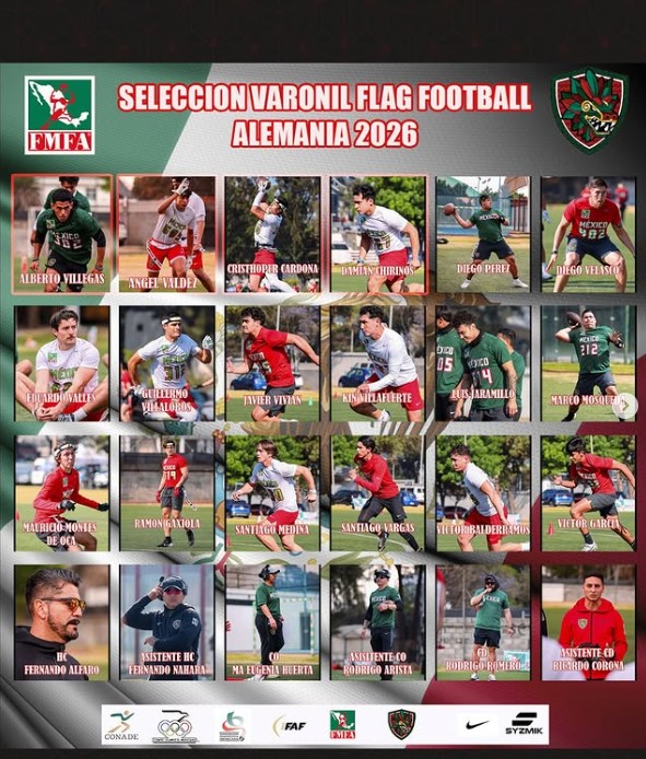 Jugadores convocados a la selección mexicana de flag football rumbo al Mundial Alemania 2026 incluyendo representantes de Puebla.