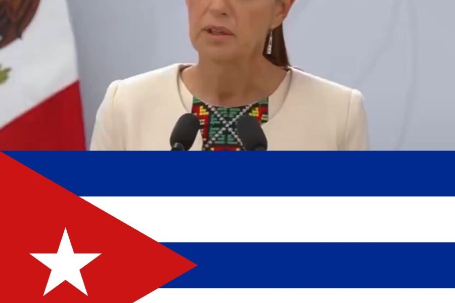 Funcionaria del gobierno mexicano anuncia envío de ayuda humanitaria a Cuba con bandera cubana de fondo