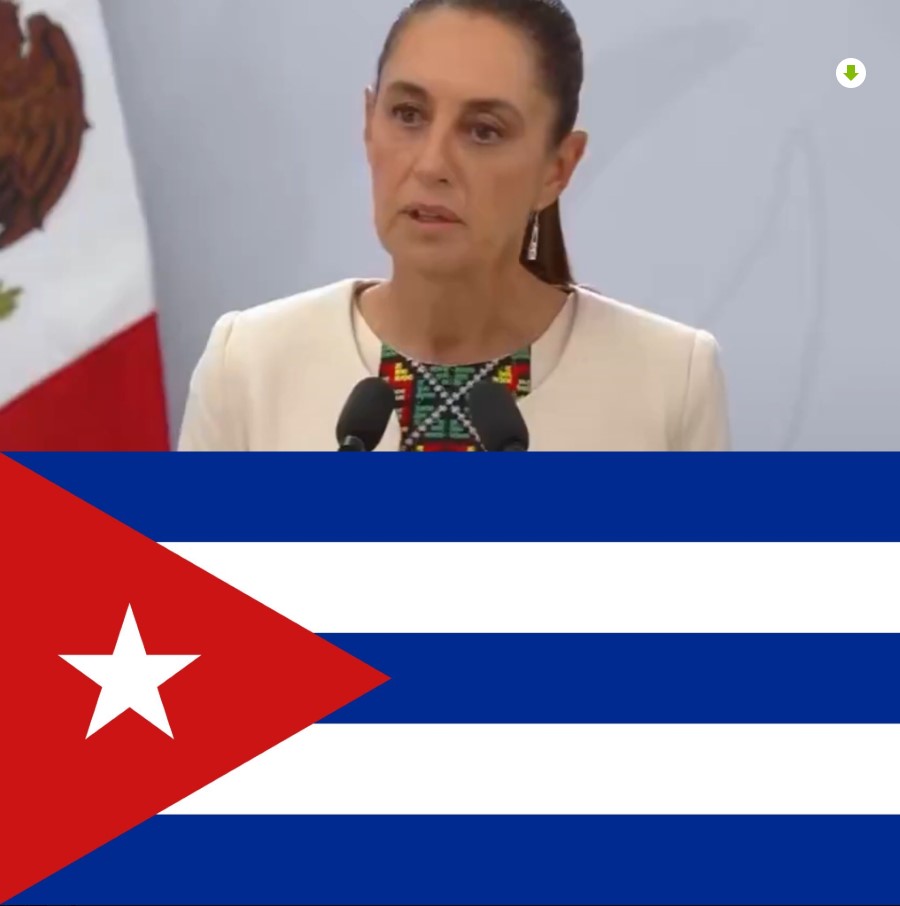 Funcionaria del gobierno mexicano anuncia envío de ayuda humanitaria a Cuba con bandera cubana de fondo
