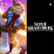 Personaje Fox McCloud junto al logo de Super Smash Bros en imagen promocional estilo videojuego.