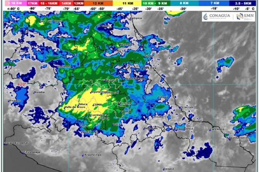 Radar meteorológico muestra lluvias intensas y tormentas sobre Puebla y Atlixco en marzo 2026