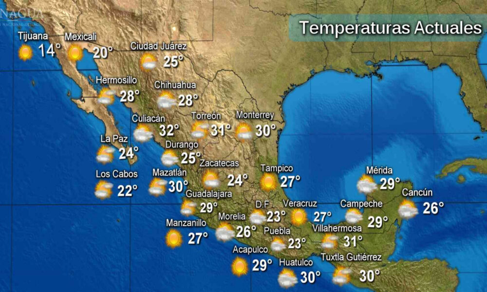 mapa de temperaturas actuales en México con datos meteorológicos y pronóstico climático