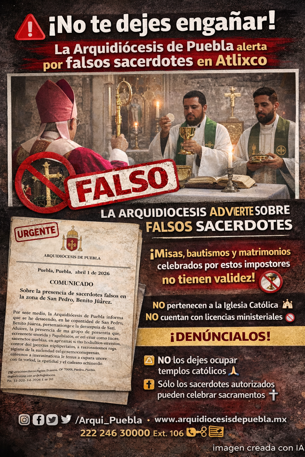 Alerta sobre falsos sacerdotes en Atlixco con representación de ceremonia religiosa no autorizada